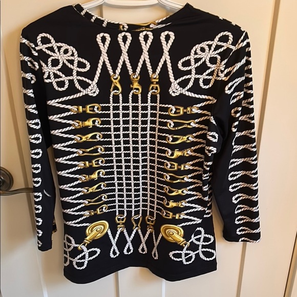 J. McLaughlin Black, White & Gold Nautical 3/4 Sleeve Top, size M - Picture 6 of 6